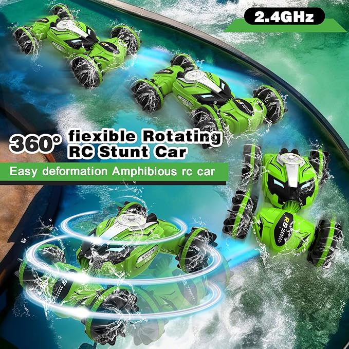 Amphibious Remote Control Car Boat - 4WD Gesture RC Stunt Car 2.4 GHz Transforms Waterproof Vehicle Toys for 5-12 Year Old All Terrain Water Beach Pool Summer Fun Toys for Kids Ages 8-12 Boys