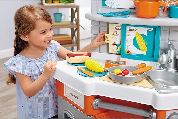 Little Tikes Home Grown Kitchen - Role Play Realistic Kitchen Real Cooking & Water Boiling Sounds Kitchen Accessories Set for Girls Boys - Multicolor 22 x 18 x 30.25 inches