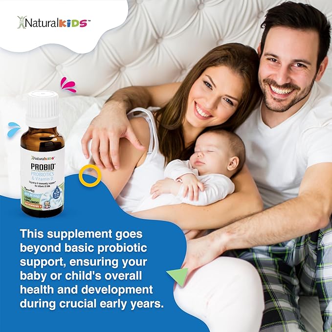Naturalkids Probid Baby Probiotic Drops with Vitamin D for Digestive Health & Immune Support Supplement for Newborn, Infants & Kids - Flavorless .68 Fl Oz.
