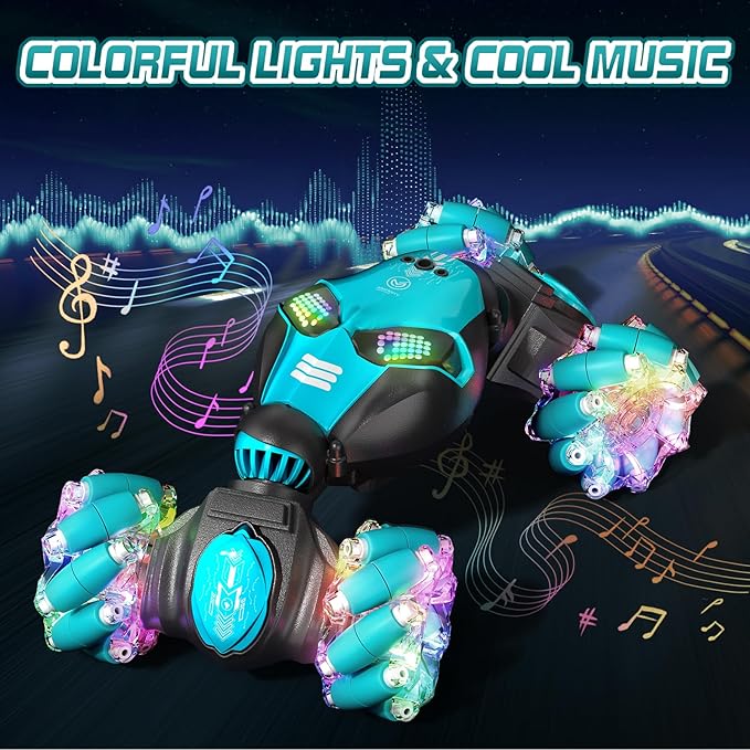 Axirata Gesture Sensing RC Stunt Car with Lights & Music for Kids 6-12 Year Old 4WD 2.4GHz Hand Controlled Remote Control Car 360° Rotation Off-Road Toy Car Gift for Boys Girls