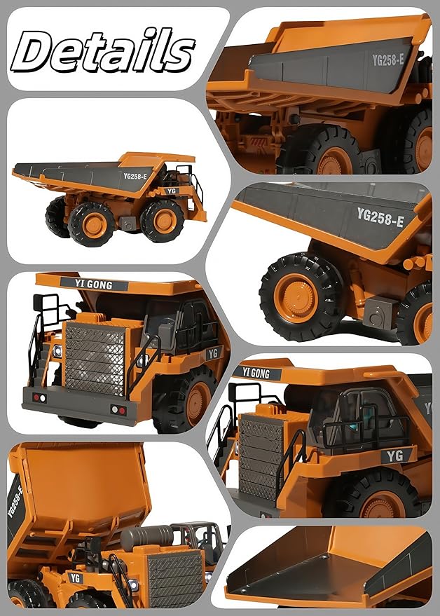 9-Channel Metal RC Dump Truck with Lights and Sound, Remote Control Construction Vehicles Toys for Adults Kids Boys Ages 3 4 5 6 7 8 9 10 11 12 13+