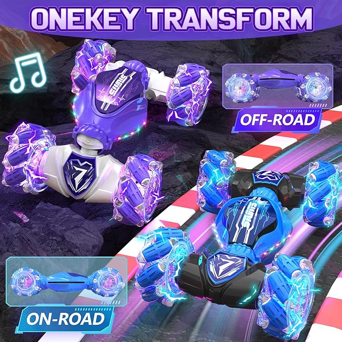 Gesture Sensing Remote Control Car Toys - Drift RC Stunt Car for Kids | 360° Rotating 4WD Transform RC Cars | 2.4Ghz Hand Controlled with Lights Music | Birthday to Boys (Purple)