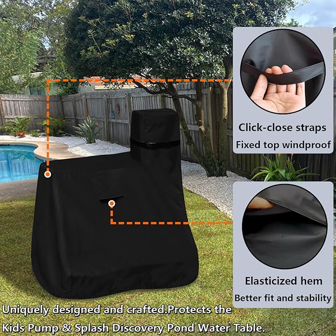 Kids Water Table Cover for Step2 Pump & Splash Discovery Pond Water Table, Outdoor UV, Fade-Resistant, Wind and Dust Protection Toddlers Water Sensory Activity Pool Cover (Black)