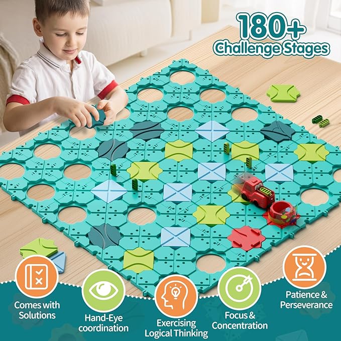 Logic Road Builder Kids Toys, Large Puzzle Stem Board Games for 4 5 6 7 Year Old Boys Girls, Educational Montessori Toys Birthday Gifts for Age 4-8 Year Old a12