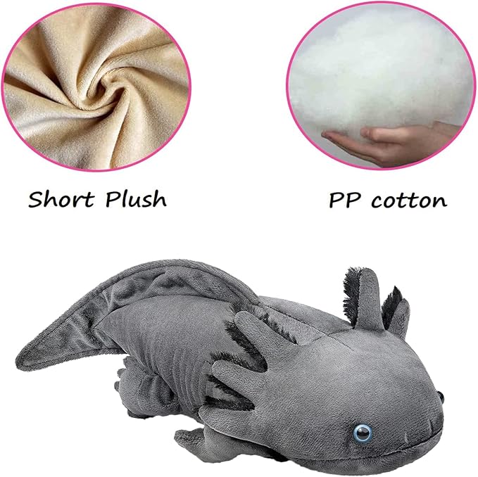 Tiny Heart Axolotl Plush, Axolotl Stuffed Animal, Lifelike Cute Grey Axolotl Plush Toy, Gifts for Kids, Girls for Gifts 20 Inches Long(Grey)
