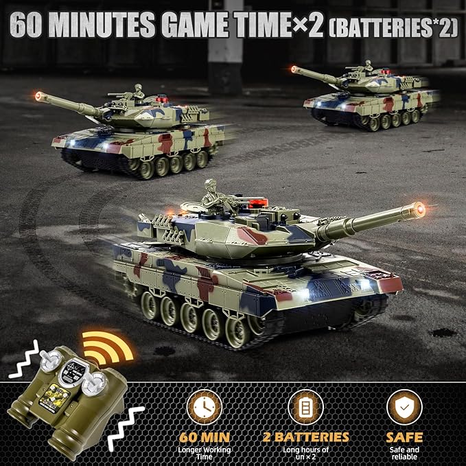 1/24 RC Tank, Remote Control Ger Leopard II Army Model Tank with Sound Effects, Lights and Smoke, 2.4G Military Model Toy for Kids, Perfect Birthday for Boys 6+ Years Old