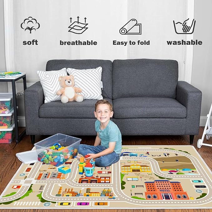 Kids Rug Play Mat Car Rugs for Kid Toy Cars for Classroom Playroom for Boys and Girls