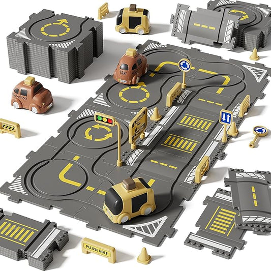 Large Puzzle Race Car Track Set for Toddlers Kids, Puzzle Tracks Car Play Set, Race Tracks Toys for Toddler Boys 3 4 5 6 Year Old Car Track Toys Birthday Gifts for Boys Age 3-5 4-6