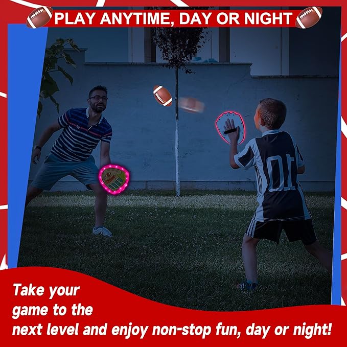 Toss and Catch Ball Game Set,Light-Up Kids Baseball Glove Sticky Mitt, Velcro Ball and Catch Games for Kids Ages 3-12, Football & Baseball Camping/Yard/Outdoor Sports Toy,Outdoor Game for Kids