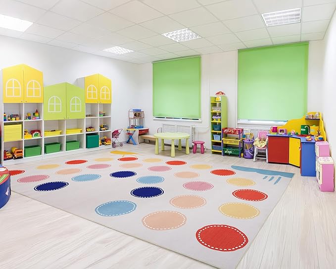 Hudson Comfort Classroom Rug 8x10 - Rugs for Elementary, Daycare, Nursery, and Playroom - Super Soft Non-Slip Carpet - Kids Fun Floor Mat for Playtime (Rainbow)