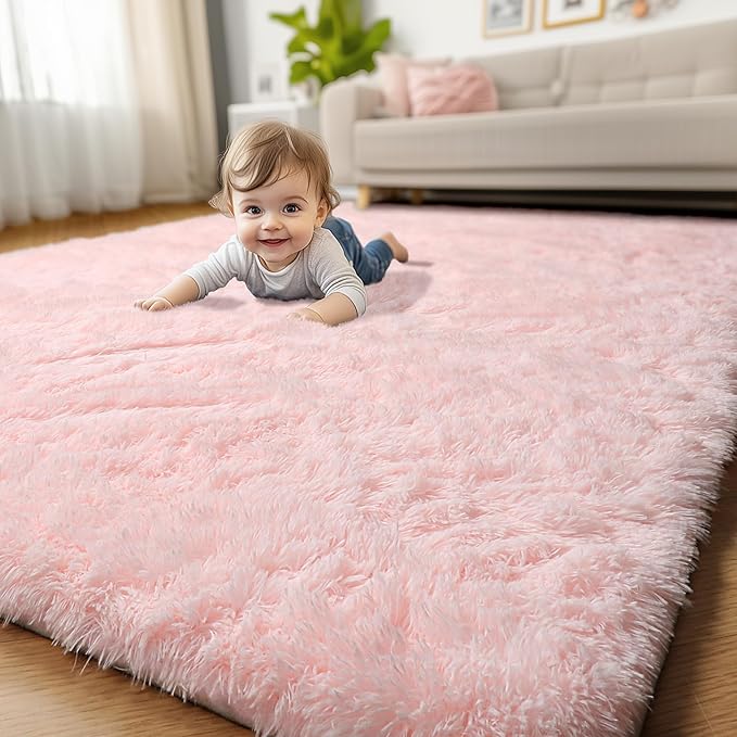 Pink Area Rugs for Bedroom Girls, 5x7 Machine Washable, Fluffy Fuzzy Shag Rug for Living Room, Kids Room, Kawaii Cute Baby Rug, Plush Indoor Floor Carpet for Teen, Nursery, Dorm, Home Decor Aesthetic