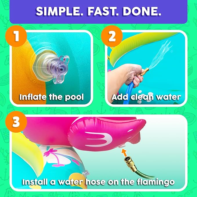 Kiddie Pool for Kids, Inflatable Pool, Inflatable Sprinkler for Kids with Splash Pad, Summer Water Toys for Toddler Outside, Summer Toys, Flamingo