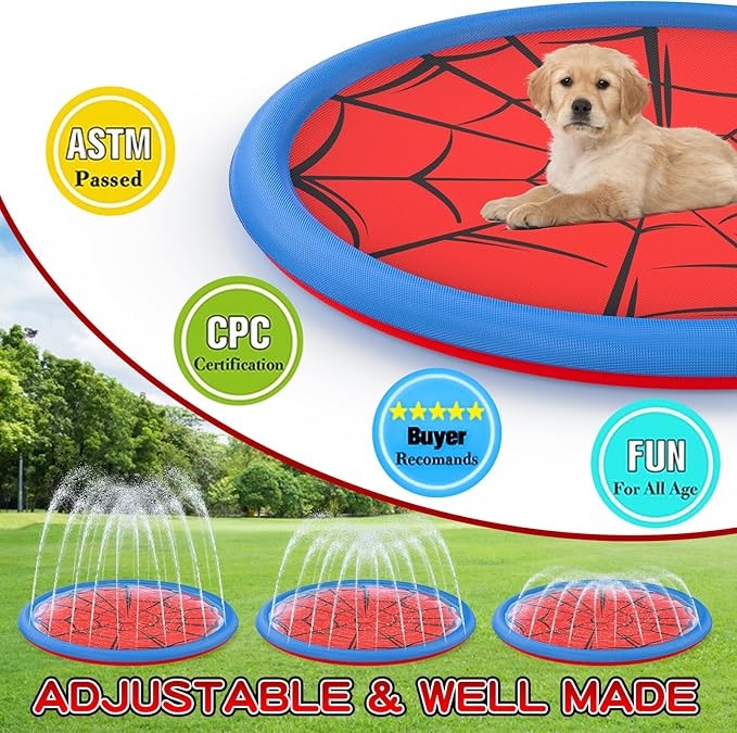 Non Slip Splash Pad for Kids and Dogs, 67'' Extra Large Splash Pad Outdoor Sprinkler for Kids, Dog Water Summer Toys Outdoor Toys for Toddlers 3-5 Ages 4-12