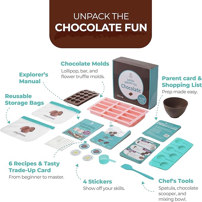 Tovla Jr. Real Chocolate Making Kit for Kids | Learn to Cook with Real Tools | Educational STEM Gift Set Ages 4+ | DIY Chocolate Activity with Visual Recipes for Boys & Girls
