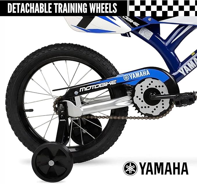 Yamaha 16 Inch Motocross Style Bike for Kids | Coaster Brake, Detachable Training Wheels | Safe Pedal Powered Bicycle for Toddlers Ages 4-8 | Great for Boys & Girls