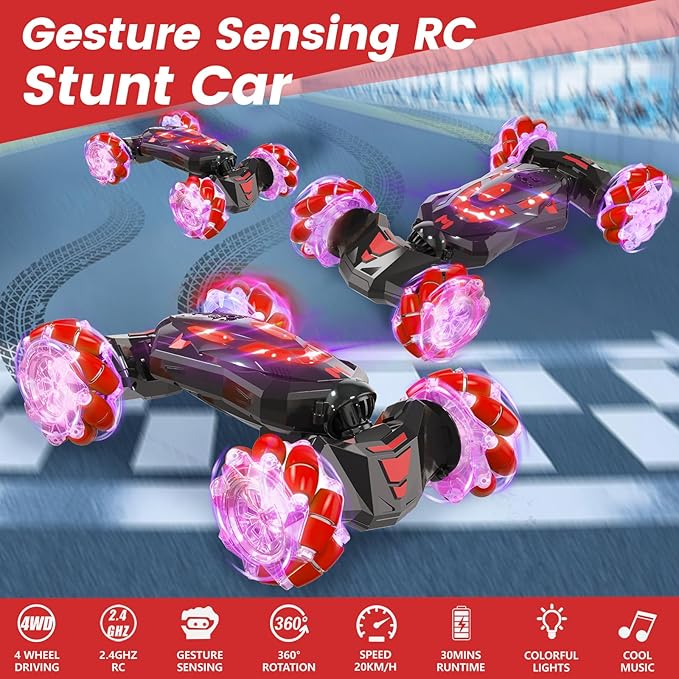Gesture Sensing RC Stunt Car,Remote Control Car Toys for Ages 5-13,Drift Cars with Lights Music,4WD 360° Spins All Terrains Kids Toys RC Cars, 5-12 Best Birthday Gift for Kids