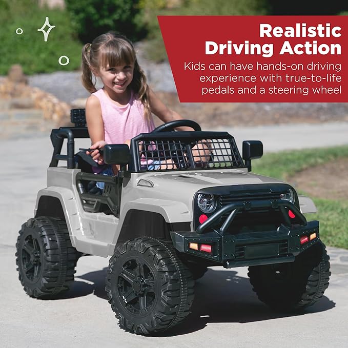 Best Choice Products 12V Kids Ride On Truck Car w/Parent Remote Control, Spring Suspension, LED Lights, AUX Port - Gray
