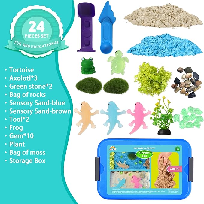 AGENTLAN Axolotl Sensory Bin,Axolotl Sensory Toys with Play Sand for Toddlers Boys and Girls, Kids Toys Gift Sand Toys for Age 3 4 5 6 7 8