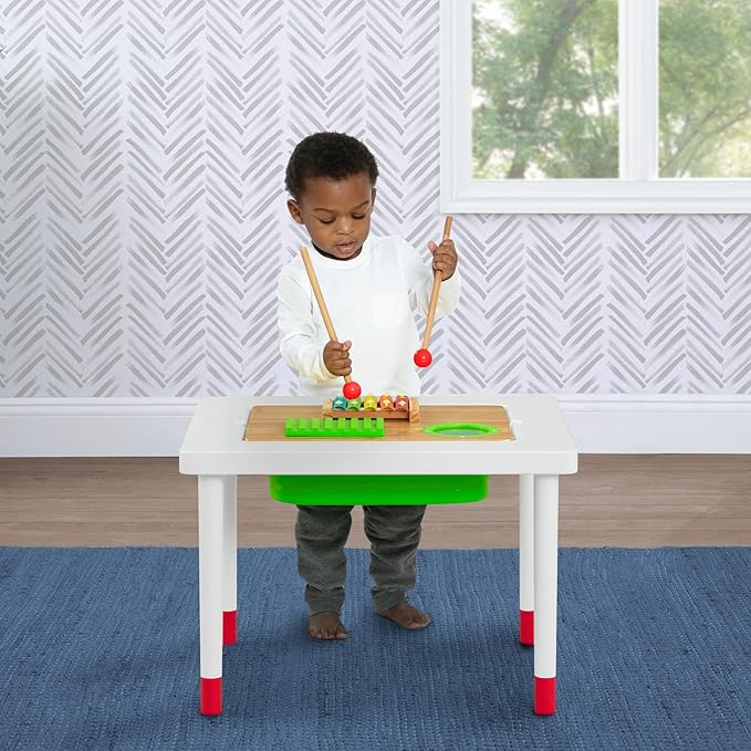 Delta Children Compact Play & Learn Sensory Table for Kids – Includes Musical Instruments - Use as Sand Table/Sensory Table/Activity Table/Montessori Toy, White/Natural