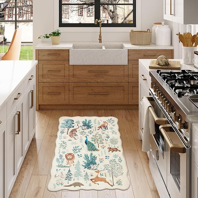 Lahome Jungle Cute Bathroom Rug, 2x3 Washable Kitchen Rug Small Rugs for Bedroom Non Slip Door Mat Indoor Entrance Ultra-Thin, Throw Entry Rugs for Sink Foyer (Beige, 2'x3')