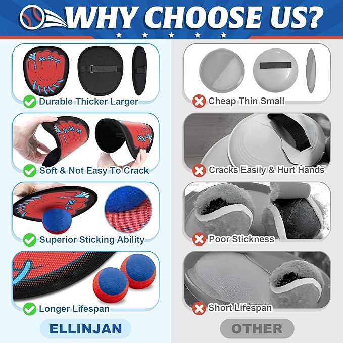 4 Pack Catch Ball Game Set, Outdoor Toys for Kids Ages 4-8-12, Summer Toys Beach Pool Backyard Outdoor Games for Toddlers Kids Family, Kid Baseball Training Glove, Fun Ideal Gifts