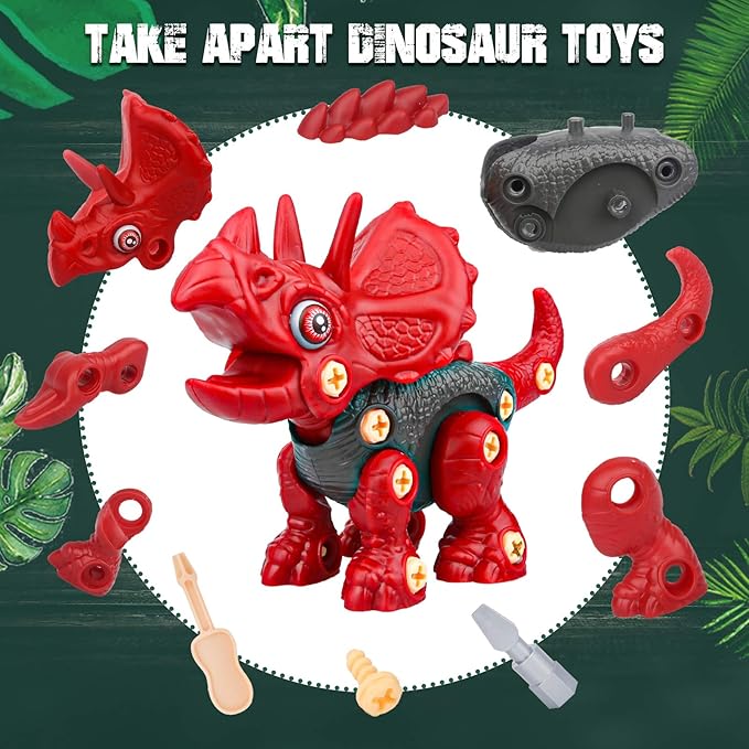 Sanlebi Take Apart Dinosaur Toys for 4 5 6 7 Year Old Boys Kids Building Toy Set with Electric Drill Construction Engineering Play Kit STEM Learning for Boys Girls Age 3 4 5 Year Old