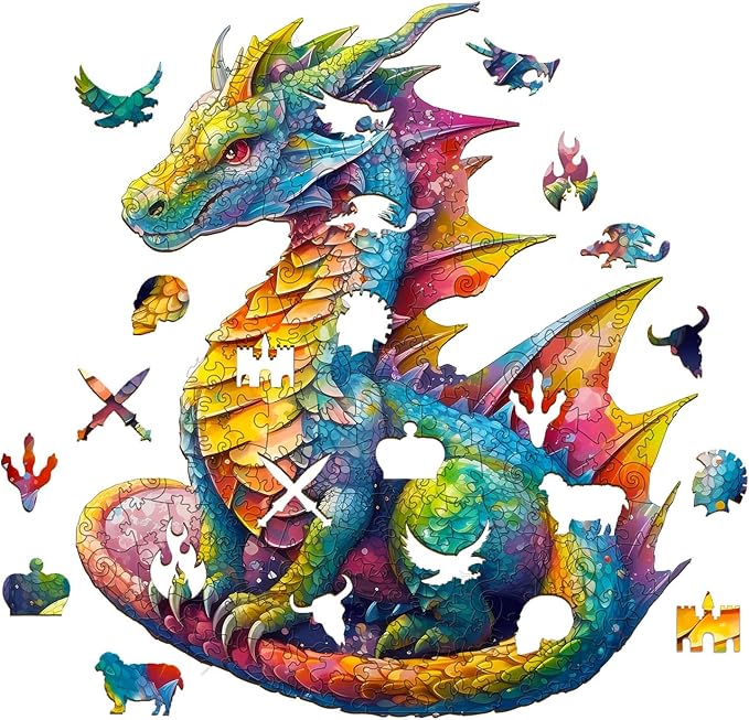 Wooden Puzzles for Adults and Kids, Dragon (L-280pcs) Wooden Jigsaw Puzzles, Unique Shaped Animal Wood Puzzles Adults and Kids Family Games 14 * 12in