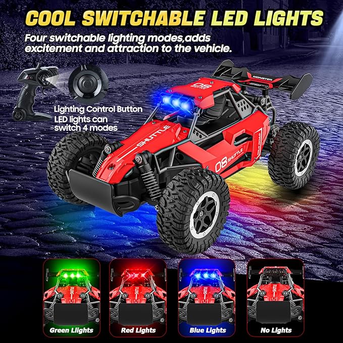 Remote Control Car for Kids 3 4 5 6 7+, 20 KM/H High-Speed RC Cars with LED Lights, 2.4GHz 2WD Monster Truck Toys, Rechargeable RC Car, Toy Cars for Girls Boys, Christmas & Birthday Gifts – Red