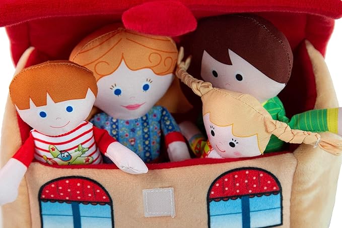 Happy Family Soft Figure Doll Set with House | Cute Plush Toys for Girls & Boys, Toddlers 1-3