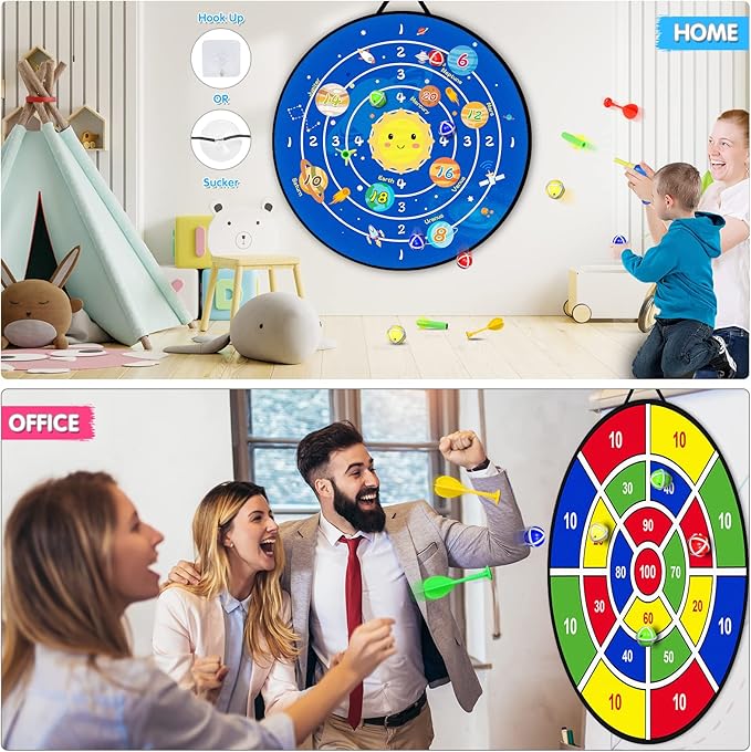Toy Sports Dart Games, 22pcs Kids Double Sided Dart Board, Indoor Outdoor Party Games Toys Gifts for 5 6 7 8 9 Year Old Boys Girls & Adult