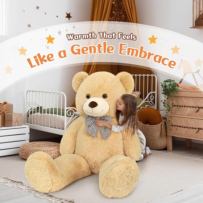MorisMos Bow Tie Giant Teddy Bear, 55inch Large Big Teddy Bear Plush, Lifesize Stuffed Animals for Girlfriend, Boyfriend, Brown