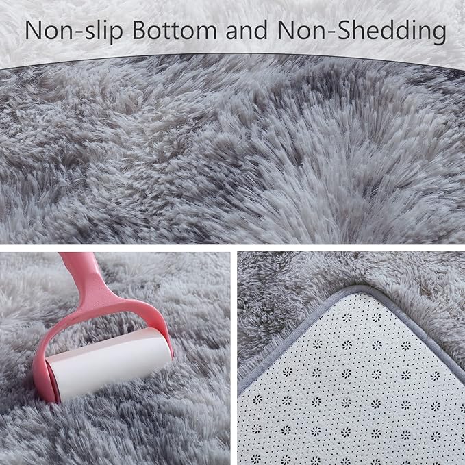 AROGAN 2x8 Feet Soft Runner Rugs for Bedroom Plush Fluffy Rug, Shag Furry Area Rug Carpet Non Shedding for Nursery Children Kids Girls Room Home Hallways Decorative, Grey and White