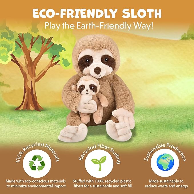 Mom and Baby Stuffed Animals for Boys & Girls, Safari Baby Shower Decorations, Nursery Decor, Zoo Animals for Toddlers, Quality Realistic Toys for Kids, Cute, Soft, Huggable, Squeezable (9.5" Sloth)