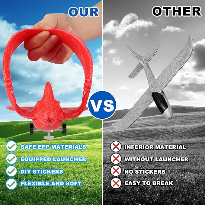 3 Pack Dinosaur Airplane Launcher Toys, Flying Toys for 3 4 5 6 7 8 9 10 Year Old Boys, Easter Gifts for Kids, Foam Plane Outdoor Toys 5-12 Year Old Boy Gift Ideas, Airplane Birthday Gift Party favors