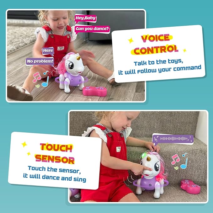 PETNEY Remote Control Robot Pets Toys for Ages 5-7，Interactive Voice Control，Rechargeable & Recordable，Touch Sensing，STEM Toy Program Treats, Walking, Dancing Robot Toys for Girls (Purple)
