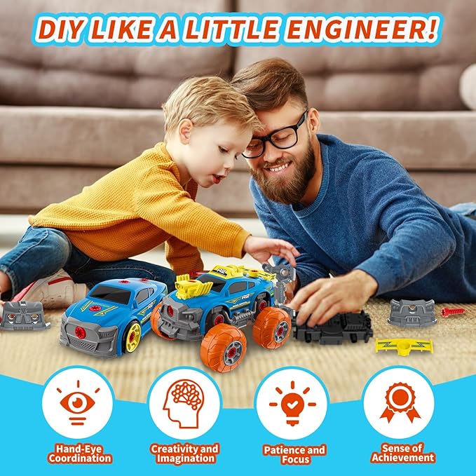 Pup Go 3-in-1 Take Apart Car for Boys with Electric Drill, 46Pcs Construction Toy Truck, Build Your Own Toy Car with Play Tools, Ideal STEM Present for Kids Children Ages 3 4 5 6 7 8 9 Year Old Blue