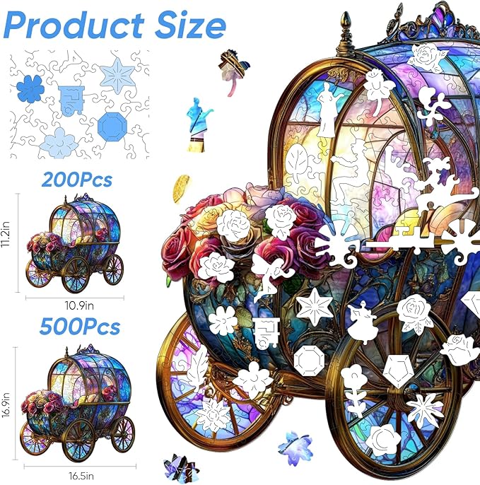 Jigsaw Puzzles 500 Pieces, Pumpkin Carriage Wooden Puzzles, 5MM Thick Unique Shaped Flower Brain Teaser Puzzles Birthday Gifts for Kids Family Game 16.5 * 16.9inch