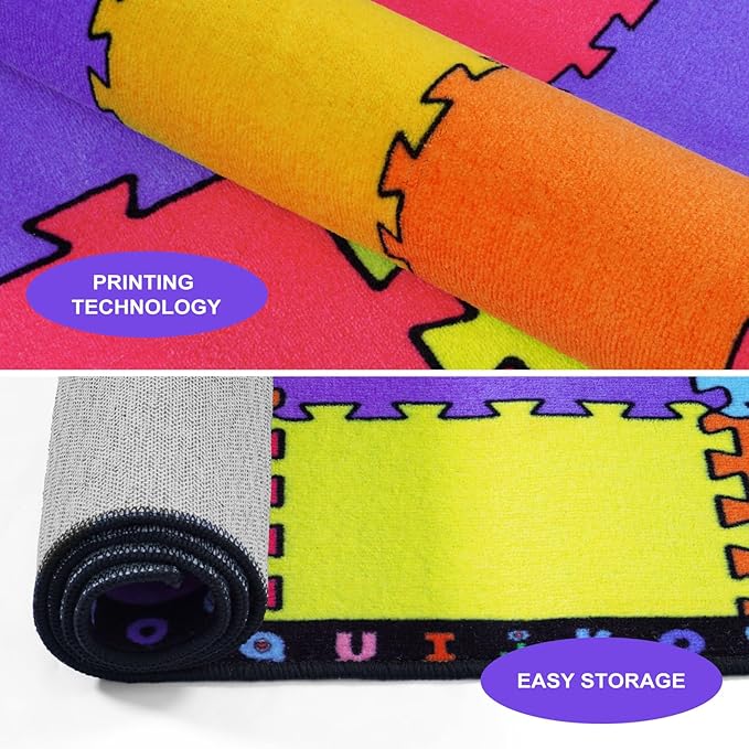 LIVEBOX Classroom Rugs Elementary for Kids, Washable School Learning Area Rugs, Colorful Preschool Children's Classroom Carpet Non-Slip Playroom Rug for Home Learning, 13'x7'5"(Seats-24)