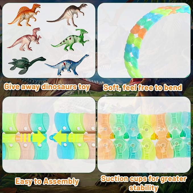 APEO Dinosaur Train Set for Kids Ages 4-8 Dinosaur Toys for Kids 3-5 Race Tracks for Kids Ages 3-5 Contains Glow Race Tracks and LED Toy Cars Car Tracks Gifts for 4 Year Old Boys