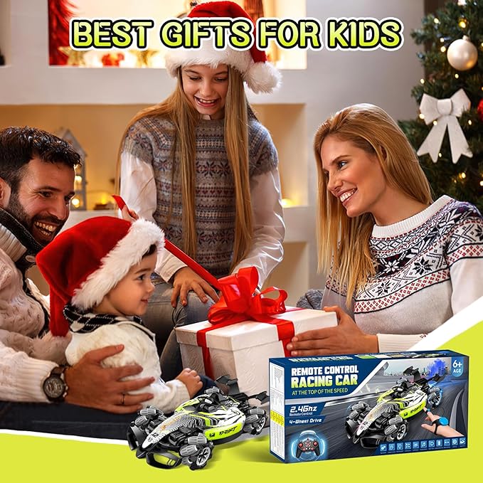 Axirata F1 Gesture Hand Remote Control Car for Kids Age 6-12 Year Old 2.4GHz 4WD 360°Rotation Drift RC Stunt Car with Light & Music & Spray 1:12 Scale Toy Car Gift for Boys Girls