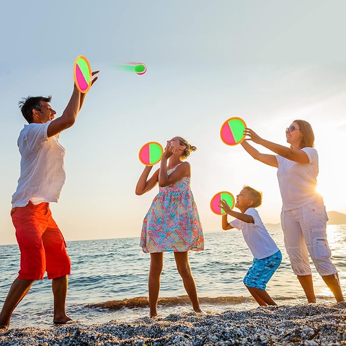 Kids Outdoor Toys - Toss and Catch Game Set, Outside Yard Camping Beach Pool Toys Games for Boys Girls 3 4 5 6 7 8 9 10 Year Old, 4 Paddles 4 Balls (Orange+Orange)