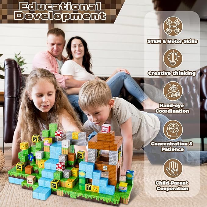 Magnetic Blocks-100PCS Magnetic Toy World Set Magnetic Building Blocks, STEM Montessori Sensory Toys for Toddlers Kids Boys Girls Ages 3 4 5 6 7 8 9 10 Christmas Birthday Gifts