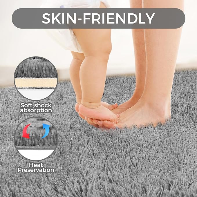 5X8 Ultra Soft Rug for Living Room, Fluffy Shag Area Rug for Bedroom, Modern Shaggy Carpets Fuzzy Rug for Teens Dorm Nursery Home Decor Aesthetic, Upgrade Anti-Skid Durable, Grey