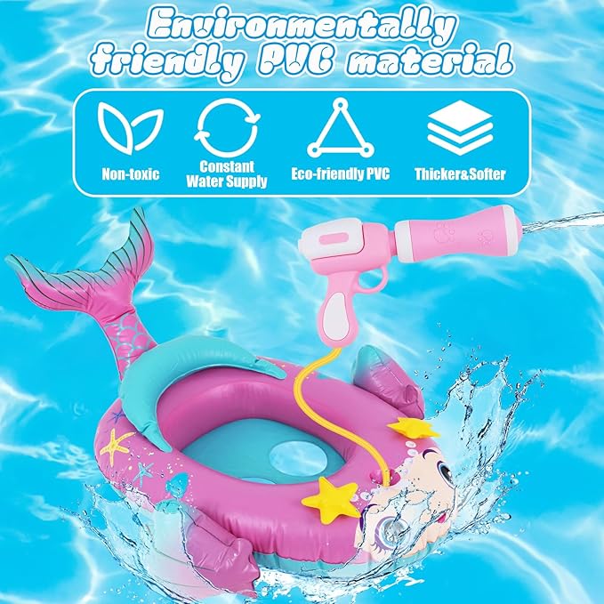 Kids Inflatable Pool Float with Integrated Squirt Gun,Fun Ride,on Float for Toddlers(Ages 3-8), Exciting Swimming Pool Toy for Boys and Girls