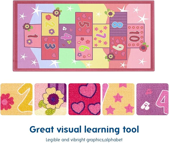 Booooom Jackson Hopscotch Kid Rug,40''x70'' Kids Preschool Rugs for3, 4, 5, 6, and 7 Year Olds,Rainbow Rug for Girls Bedroom and Kids playroom and Classroom