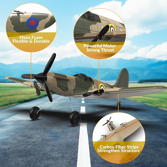 VOLANTEXRC RC Plane 3 Channel Remote Control Plane Fighter Spitfire with 6-axis Gyro, 2.4GHz RTF Radio Controlled Aircraft Easy to Fly for Beginners Boys Adults Kids (76205 RTF)