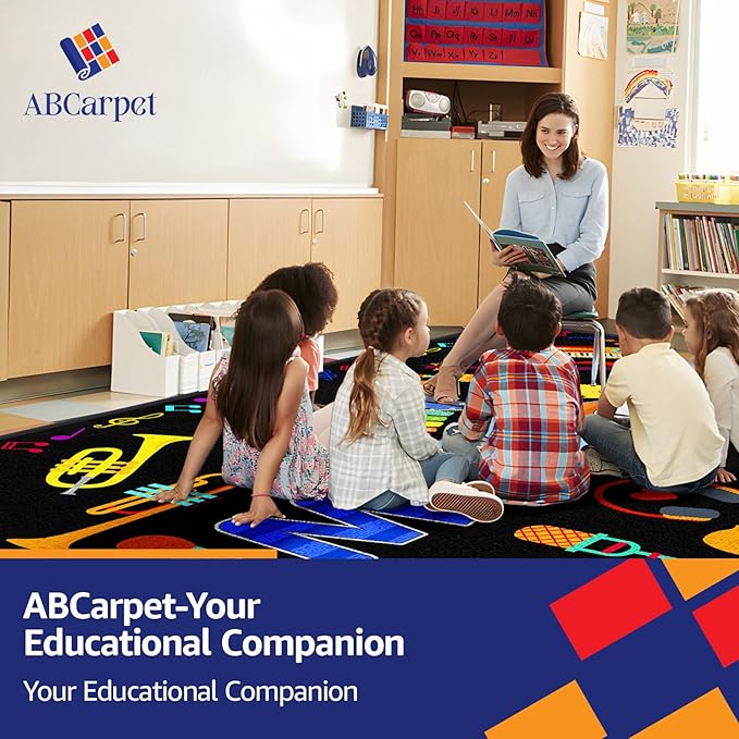 Classroom Rug Carpet 6'5"x8'5" Music Seating Learning Rug Elementary Area Carpet Non Slip Washable Soft Classroom Playmat for Preschool, Nursery, Playroom