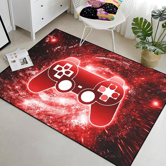 Video Game Rug, 3D Printed Gamepad Controller Area Rugs for Bedroom Boys Living Room Red Large Cool Gamer Rugs Gaming Art Design Home Decor Crystal Doormat Yoga Mats, 47"x39"