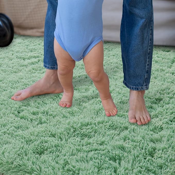Super Fluffy 6x9 Rug for Bedroom, Modern Shag Sage Green Area Rugs, Soft and Cozy Plush Large Carpet for Kids, Girls Boys and Teens Decorations for Living Room Dorm Nursery Classroom
