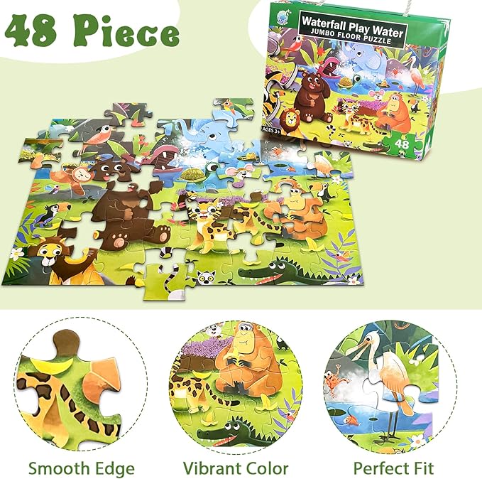 Jumbo Floor Puzzle for Kids, Dinosaur Puzzle for Kids Ages 4-8, 48pcs Jigsaw Puzzle for Toddlers 3-5 Year Old, Preschool Learning & Education Toys, Great Gift for Children(Jungle Animals)